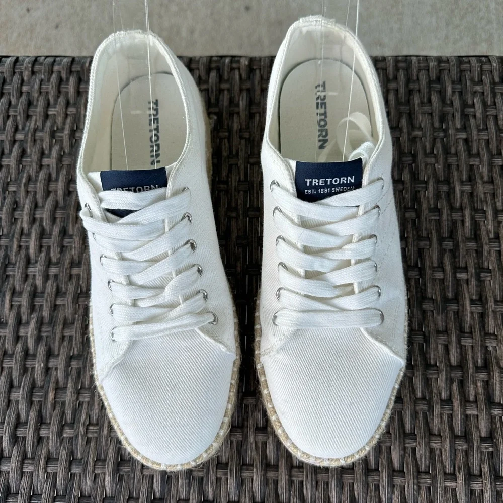Tretorn White Canvas Espadrille Lace-Up Sneakers
